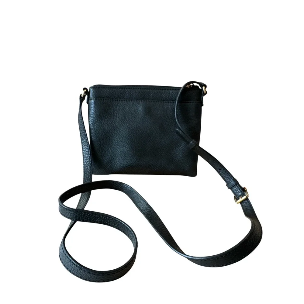 Michael Kors Fulton Black‎ Pebbled Leather Crossbody Bag Snap & Zipper Gold Logo
